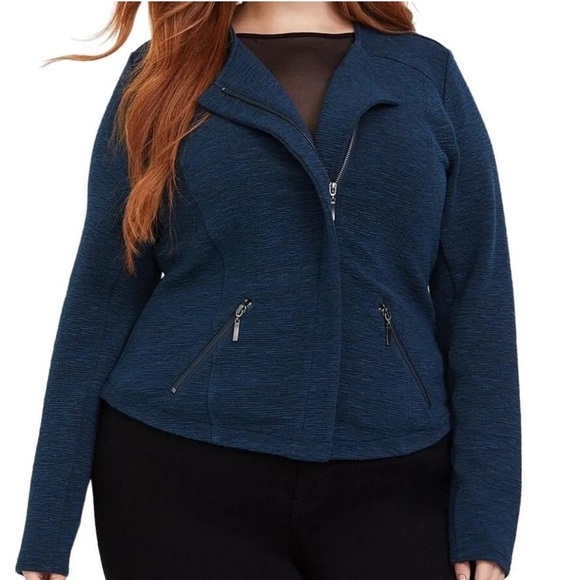 Torrid Teal Studio Double Knit Moto Jacket - Picture 2 of 13
